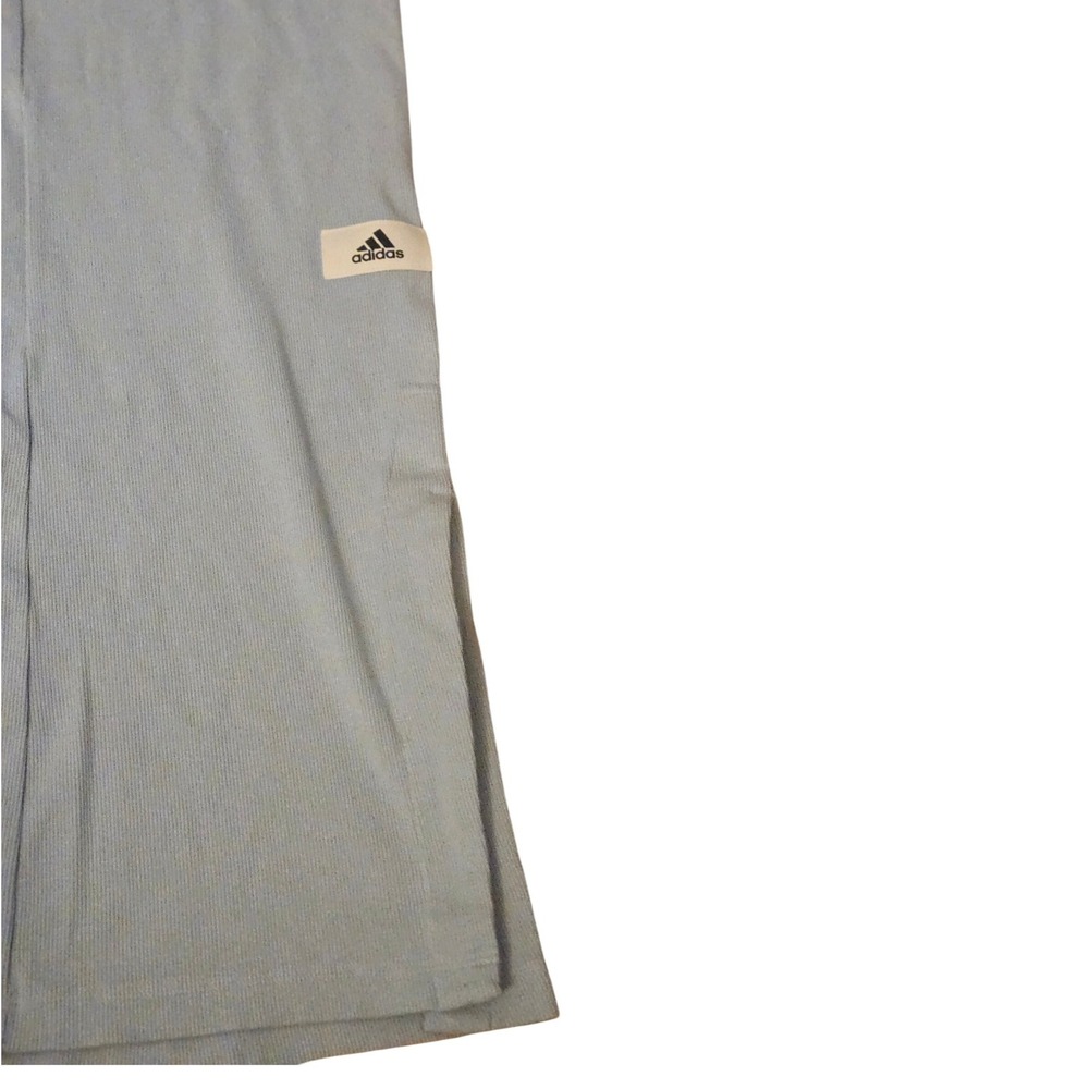 Adidas Womens Ribbed Wide Leg Pants Light Blue High Waisted Lounge Size Large - Picture 3 of 5